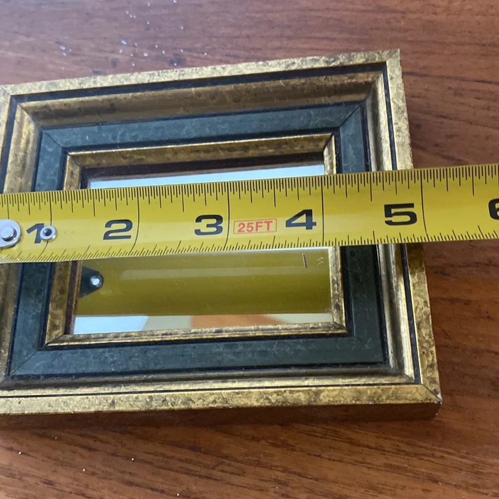 Vintage rectangular gold/green antique finish 5” x 4 1/4” mirror